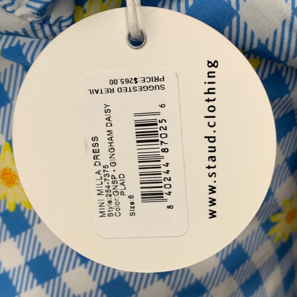 NWT Staud Women Mini Milla Gingham Daisy Plaid Dress 6 Lined Short Sleeve - Picture 6 of 12